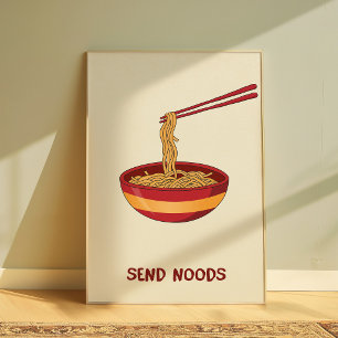 Rolig Ramen Väggkonst ”Send Noods” Meme Affisch Sö