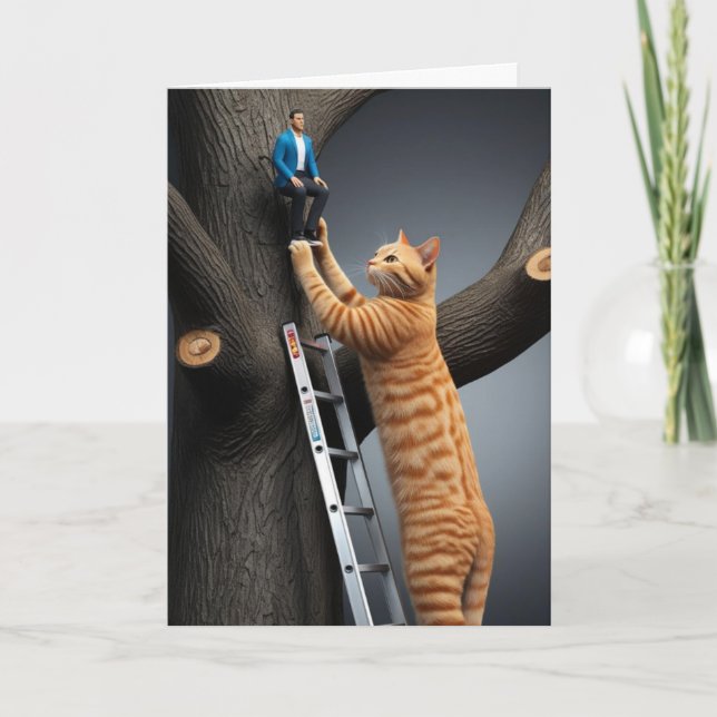 Rolig randig katt räddnings julkort kort (Framsida)