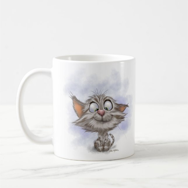 Rolig randig kattunge tecknad film kaffemugg (Vänster)