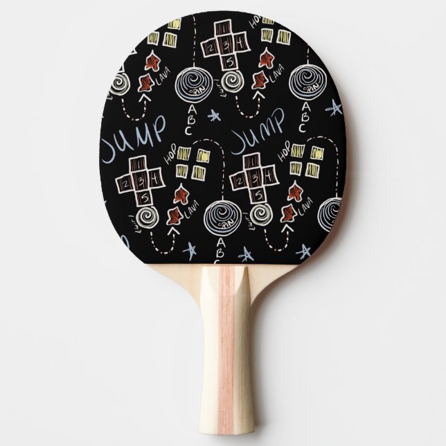 Rolig rast lekplats krita för barn lärare svart ta pingisracket (Framsidan)
