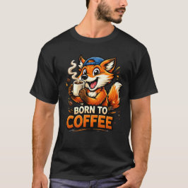 Rolig Räv som Dricker Kaffe Tecknad Design T Shirt