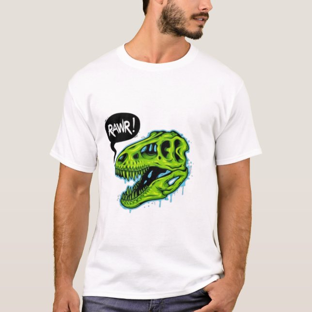 Rolig RAWR T-Rex Dinosaur T-Shirt - Levande Grön (Framsida)