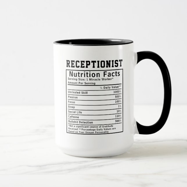 Rolig receptionist näringsfakta personalarbetare  mugg (Höger)