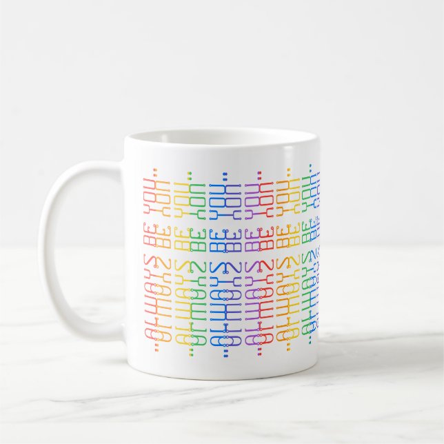 Rolig regnbåge redigerbar alltid vara du dold medd kaffemugg (Vänster)