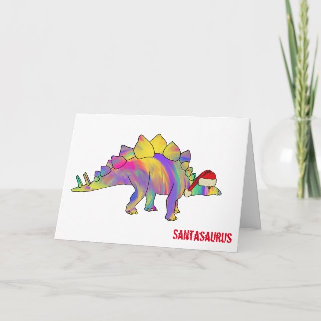 Rolig Regnbåge Stegosaurus Tomte Jul Dinosaurie Kort (Framsida)