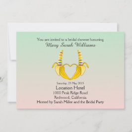 Rolig regnbågsfärgad banan hjärta bröllopsfestinla inbjudningar