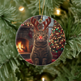 Rolig Ren Katt Kitty Rudolph Katt Jul Julgransprydnad Keramik