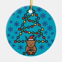 Rolig ren med stickpropp och julgradsbelysning julgransprydnad keramik