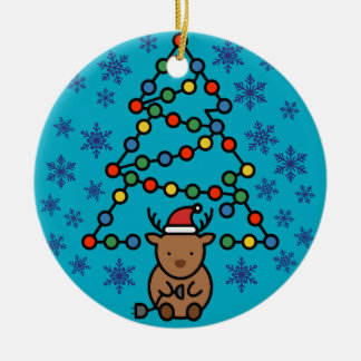Rolig ren med stickpropp och julgradsbelysning julgransprydnad keramik