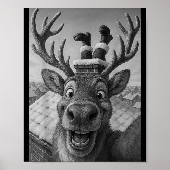 Rolig Ren Selfie Tomte Pojkar Flickor Jul  Poster (Framsidan)