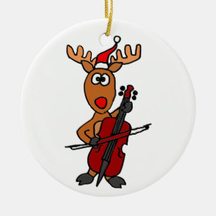 Rolig ren som leker violoncelljul julgransprydnad keramik