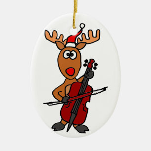Rolig ren som leker violoncelljul julgransprydnad keramik