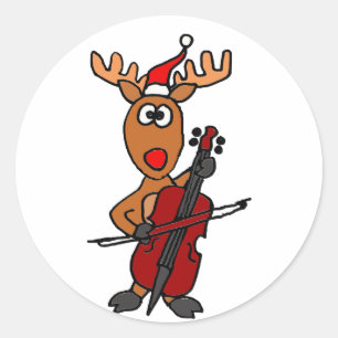 Rolig ren som leker violoncelljul runt klistermärke