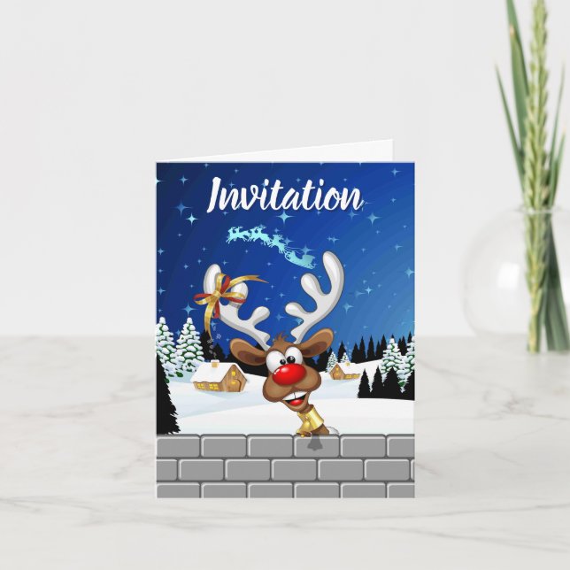 Rolig Ren som tittar Jul Meme Inbjudan (Framsida)