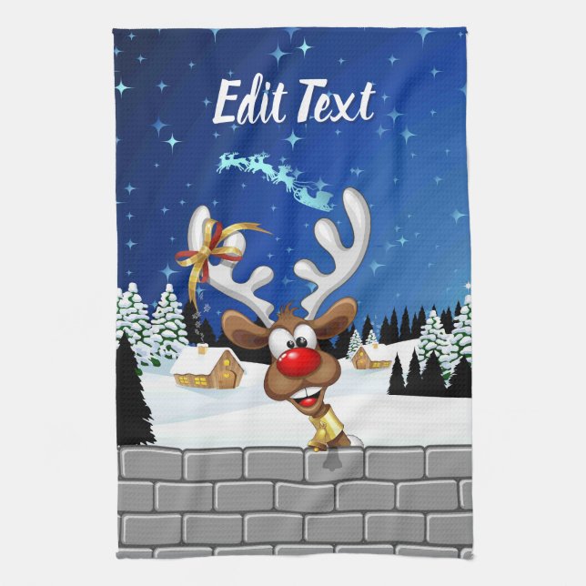 Rolig Ren som tittar Jul Meme Kökshandduk (Vertikal)