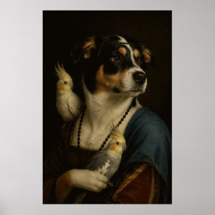 Rolig renässanshund och nymfparakit-målning poster