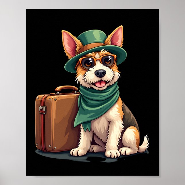 Rolig Resande Hund med Väska Grafik för Resväskor  Poster (Framsidan)