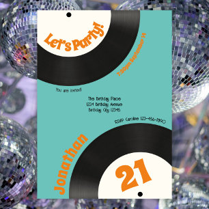 Rolig Retro 21-årsfest 90-talsmusik Vinylskiva Inbjudningar