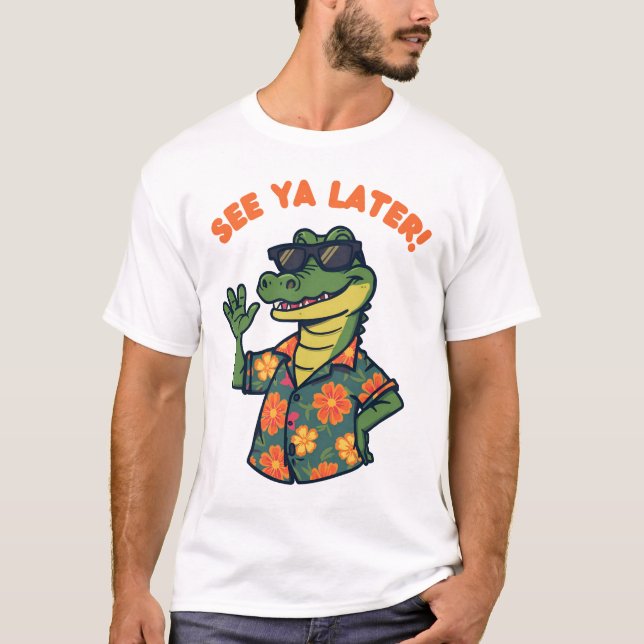 Rolig Retro Alligator Se Ya Senare  T-Shirt (Framsida)