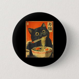Rolig Retro Anime Katt Ramen Japansk Katt Grafisk Knapp
