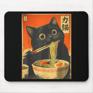 Rolig Retro Anime Katt Ramen Japansk Katt Grafisk Musmatta