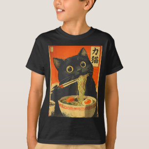 Rolig Retro Anime Katt Ramen Japansk Katt Grafisk T Shirt
