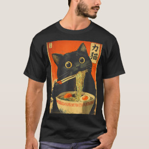 Rolig Retro Anime Katt Ramen Japansk Katt Grafisk  T Shirt