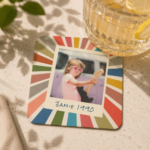 Rolig Retro Anpassad Födelsedag Vintage Foto Underlägg Papper Kvadrat