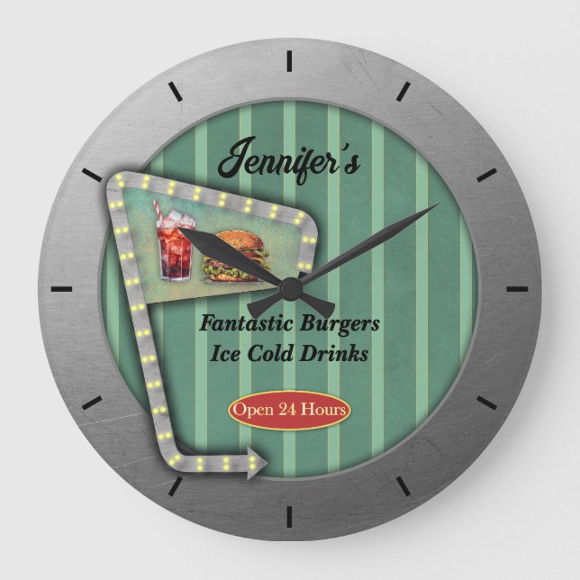 Rolig Retro Diner  Stor Klocka (Framsida)