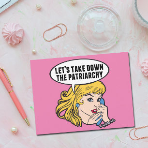 Rolig Retro Feministisk Pop Art Tjej Rosa Politisk Vykort