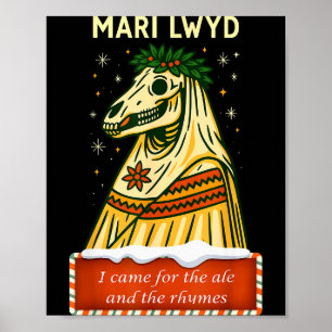 Rolig Retro Folklore Skelett Häst Mari Lwyd Jul Poster