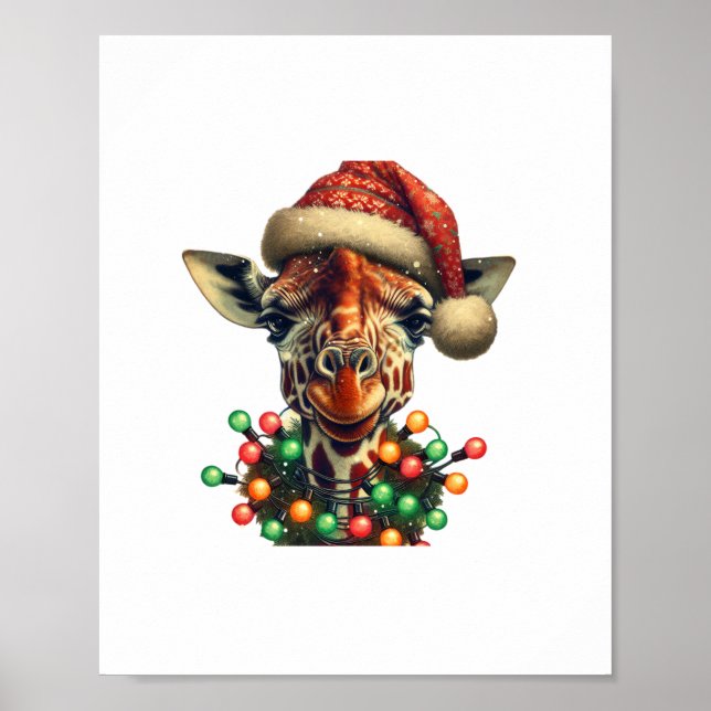 Rolig Retro-Giraff Älskare Tomte Julgran Lig Poster (Framsidan)