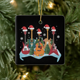 Rolig Retro Gitarr Julgran Jul Xmas Julgransprydnad Keramik