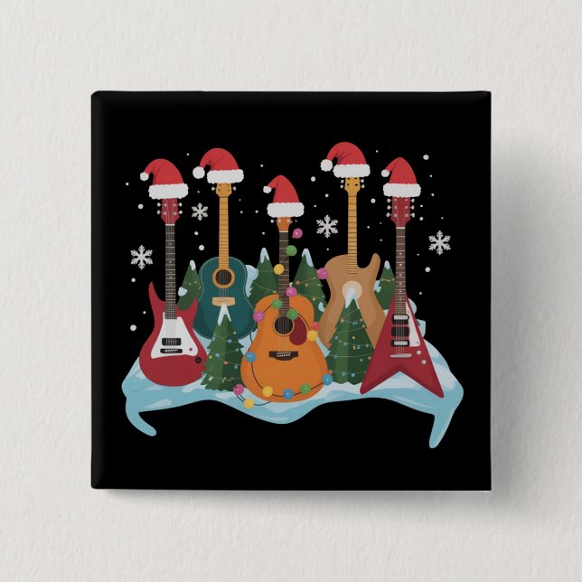 Rolig Retro Gitarr Julgran Jul Xmas Knapp (Framsida)