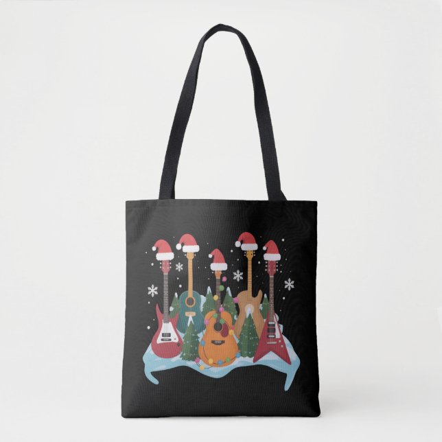 Rolig Retro Gitarr Julgran Jul Xmas Tygkasse (Framsida)