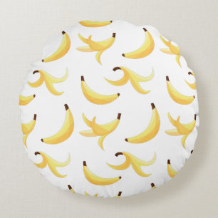 Rolig Retro Gul Banan Mönster Parti Redigerbar Rund Kudde