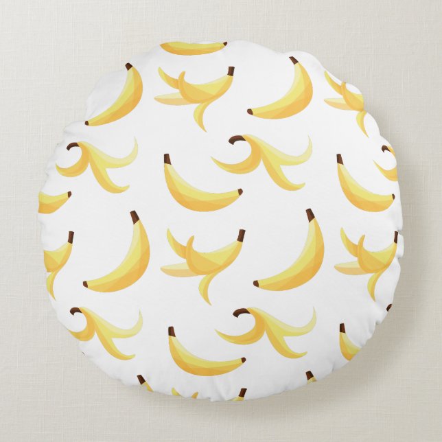 Rolig Retro Gul Banan Mönster Parti Redigerbar Rund Kudde (Framsidan)