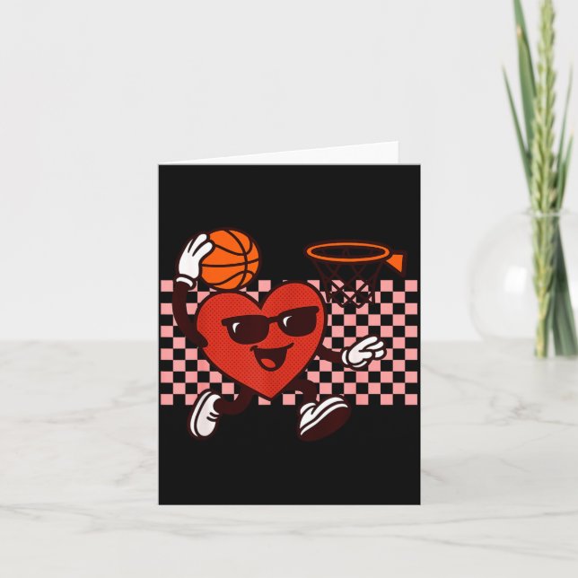 Rolig Retro Hjärtgrafik Basketspelare Barn V Kort (Framsida)