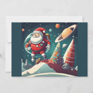 Rolig retro jul tomte i rymden julkort