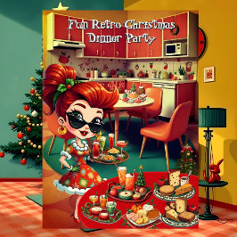 Rolig Retro Julfirande Middag Julfest 1950-talet Inbjudningar