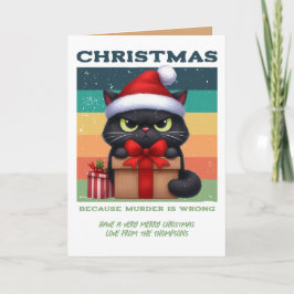 Rolig Retro Julfotografi med Kaktus och Katt Helgkort