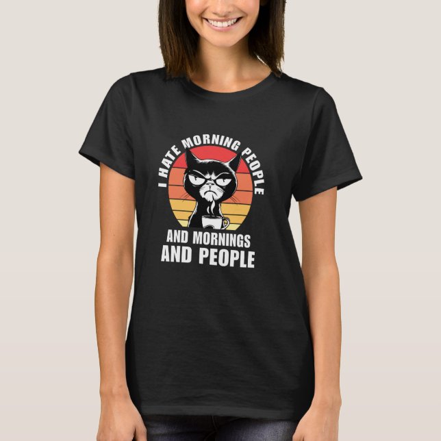 Rolig Retro Katt Kaffe T Shirt (Framsida)