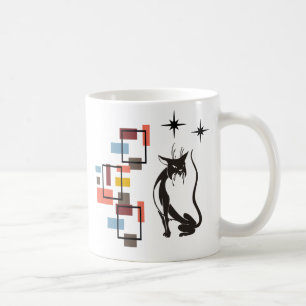 Rolig Retro Katt Mid Century Fyrkanter Katt Kaffemugg