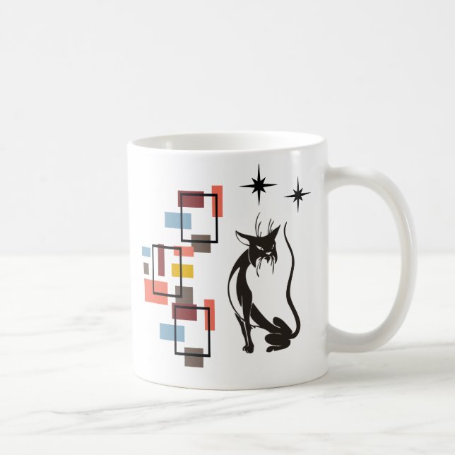 Rolig Retro Katt Mid Century Fyrkanter Katt Kaffemugg (Höger)