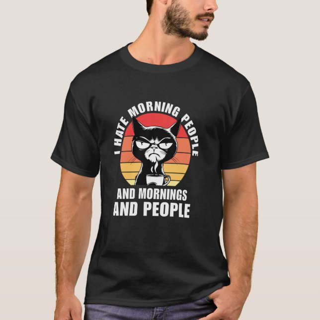 Rolig Retro Kattkaffe T Shirt (Framsida)