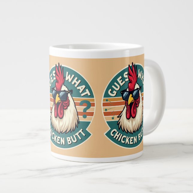 Rolig Retro Kyckling Butt Skämt Design Jumbo Mugg (Framsida höger)