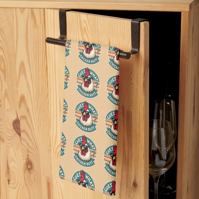 Rolig Retro Kyckling Butt Skämt Design Kökshandduk (Thirds Fold)