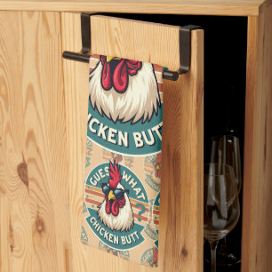 Rolig Retro Kyckling Butt Skämt Design Kökshandduk