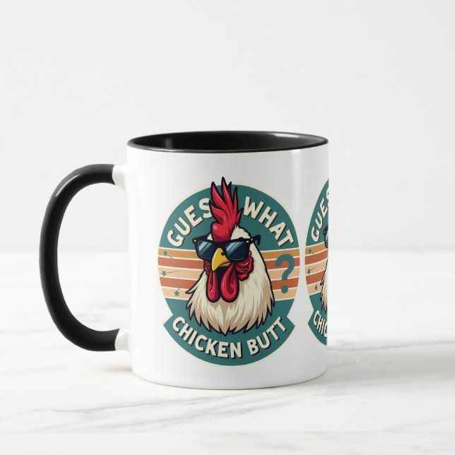 Rolig Retro Kyckling Butt Skämt Design Mugg (Vänster)