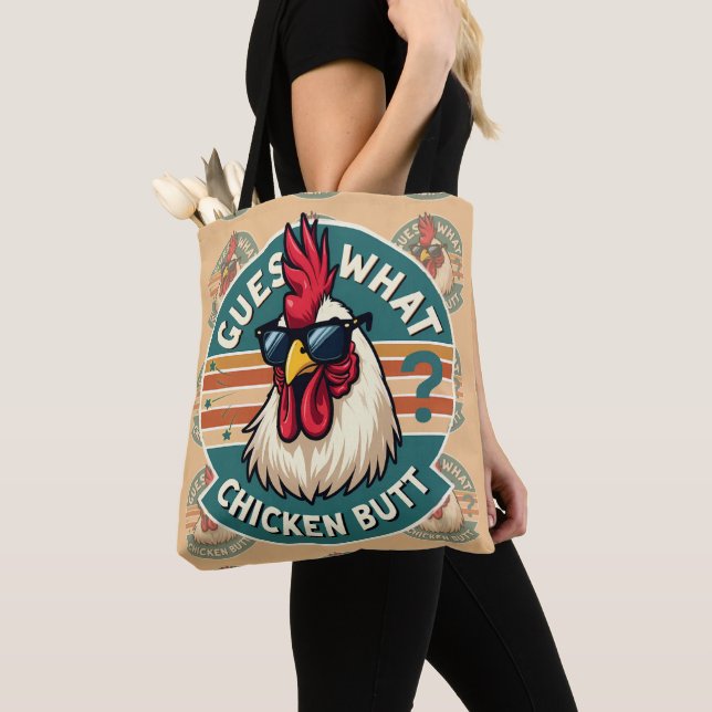 Rolig Retro Kyckling Butt Skämt Design Tygkasse (Närbild)